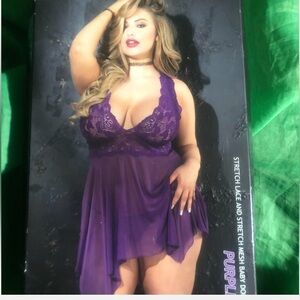 Shirley of Hollywood STRETCH LACE & STRETCH MESH BABY DOLL DRESS Large